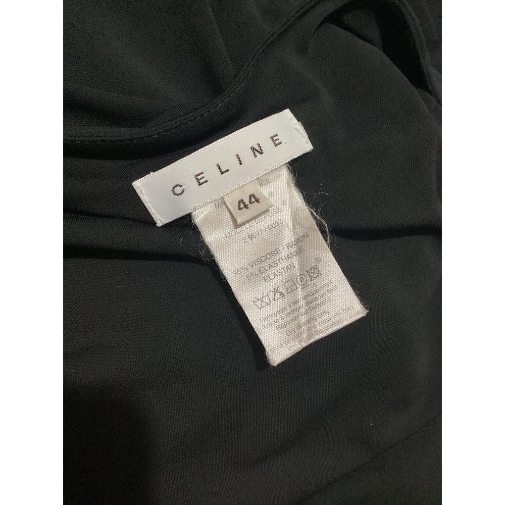 CELINE Black Sleeveless V Neck Midi Dress Size 44 Viscose Blend Elegant - Picture 5 of 7